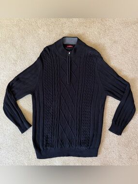 Men's Black Half-Zip Cable Knit Sweater